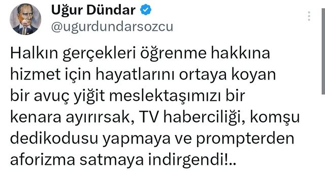 Uğur Dündar, TV Haberciliğini Eleştirdi: Gerçek Habercilik Yerine Komşu Dedikodusu Yapılıyor
