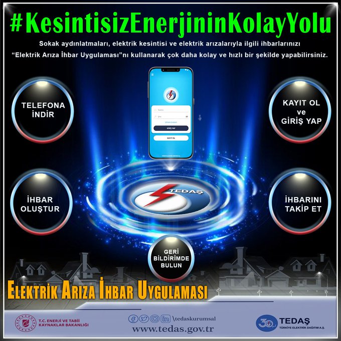 TEDAŞ'tan Elektrik Arıza İhbar Uygulaması Duyurusu
