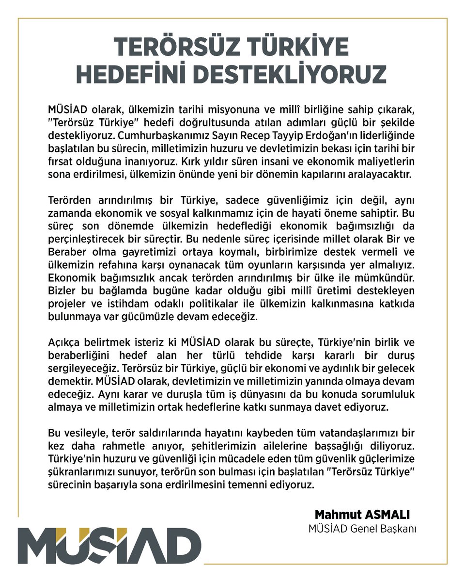 MÜSİAD'dan Terörsüz Türkiye Destekleri