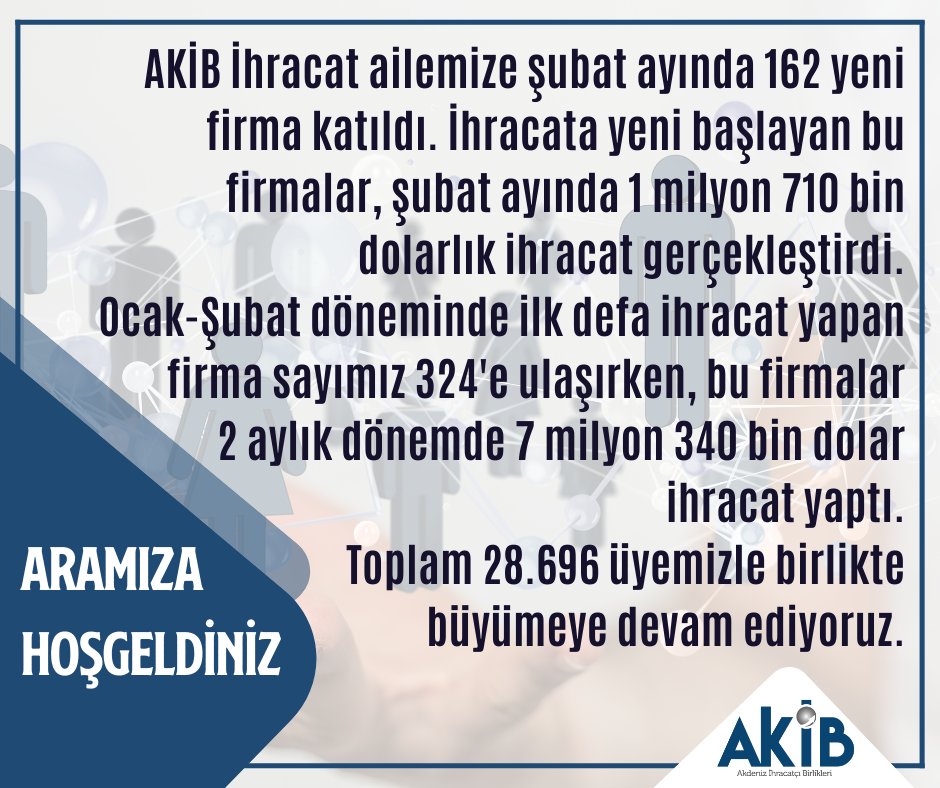 AKİB'ye Şubat'ta 162 Yeni Firma Katıldı