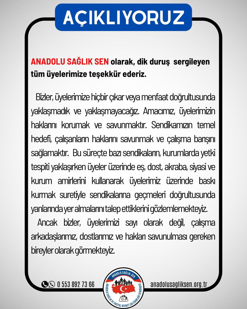 Anadolu Sağlık Sen, Üyelerine Bağlılığı Vurguluyor