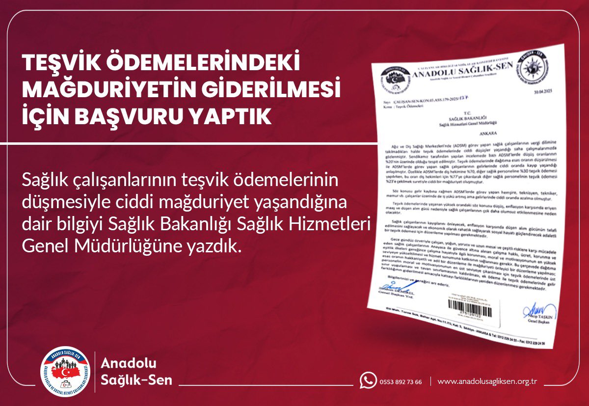 Sağlık Çalışanlarının Teşvik Ödemesi Sorunu, Anadolu Sağlık Sen Tarafından Bakanlığa Aktarıldı
