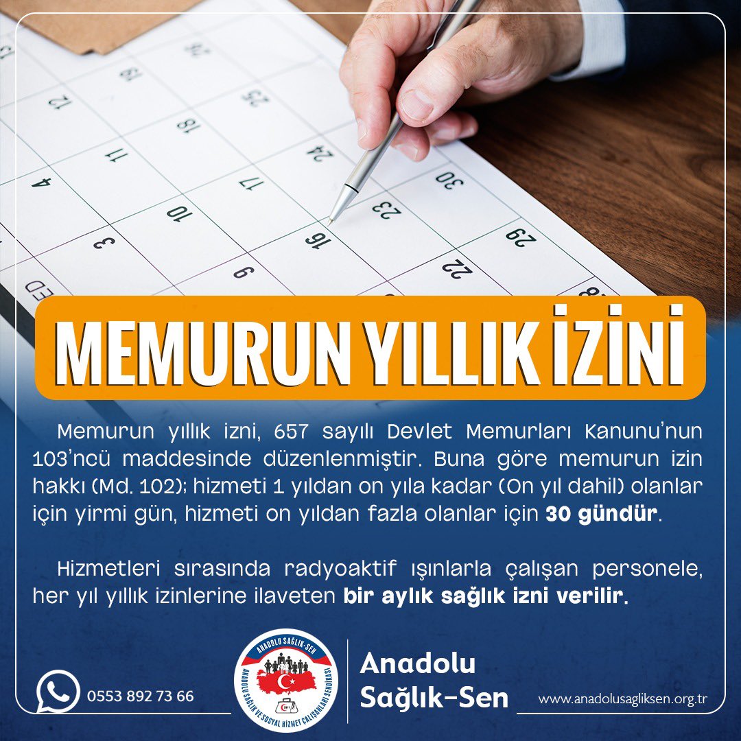 Anadolu Sağlık Sen'den Memurun Yıllık İzni Hakkında Bilgilendirme