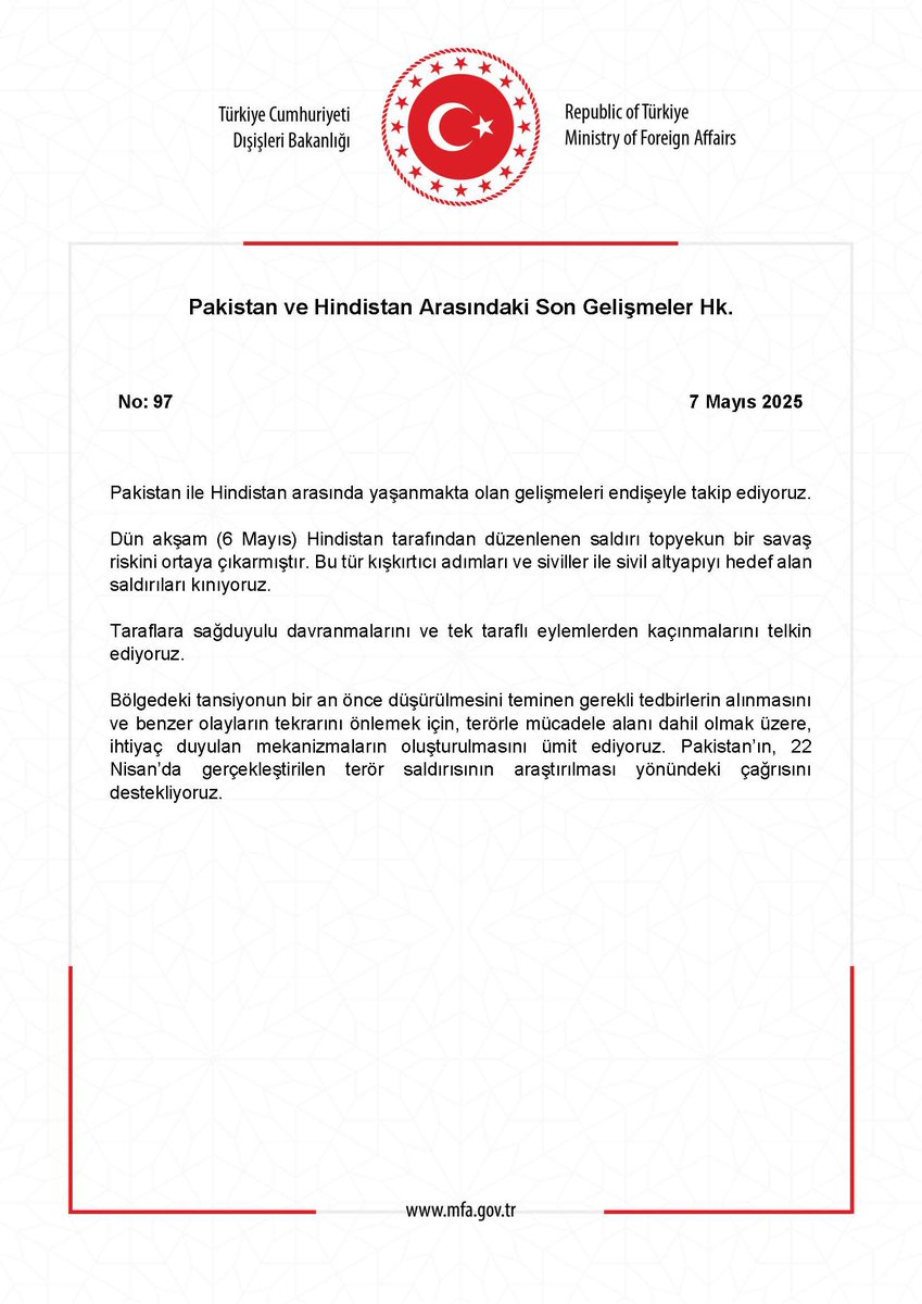Pakistan ve Hindistan Arasında Gerginlik: Dışişleri Bakanlığı'ndan Açıklama