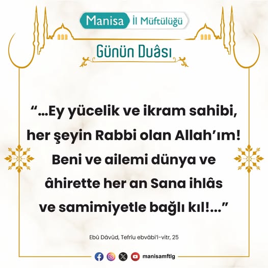 Manisa İl Müftülüğü'nden Günlük Dua Paylaşımı