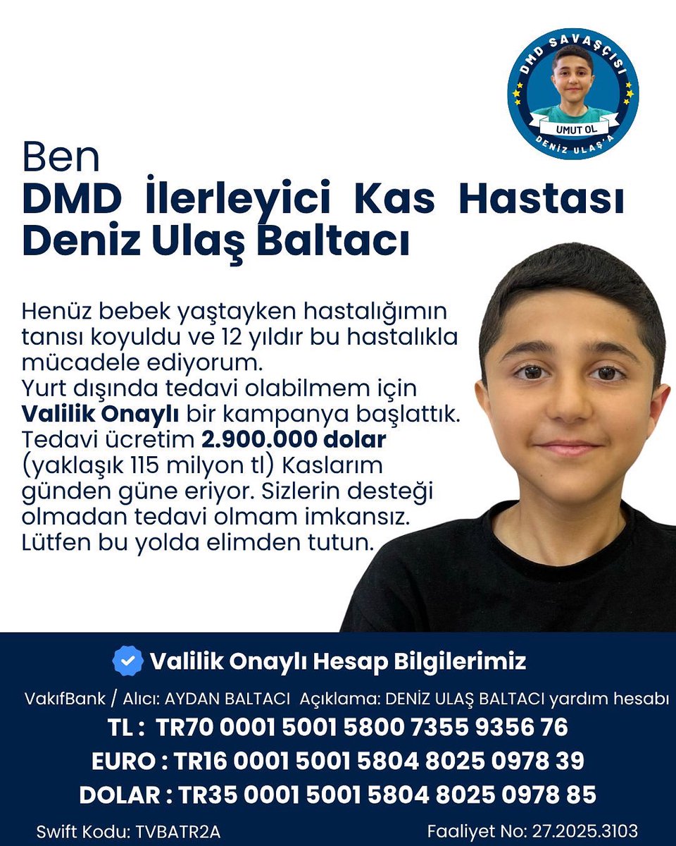 GAİB Çalışanının Yeğeni Deniz Ulaş Baltacı'nın DMD Kas Hastalığı Tedavisi İçin Kampanya Başlatıldı