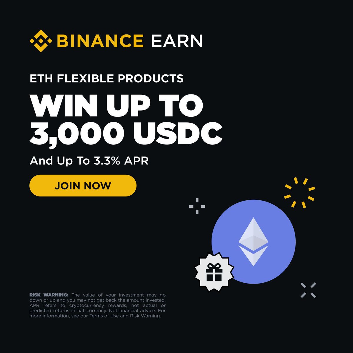 Binance Earn ile ETH Flexible Ürünlerinde %3.3 APR ve 3.000 USDC Ödül Fırsatı