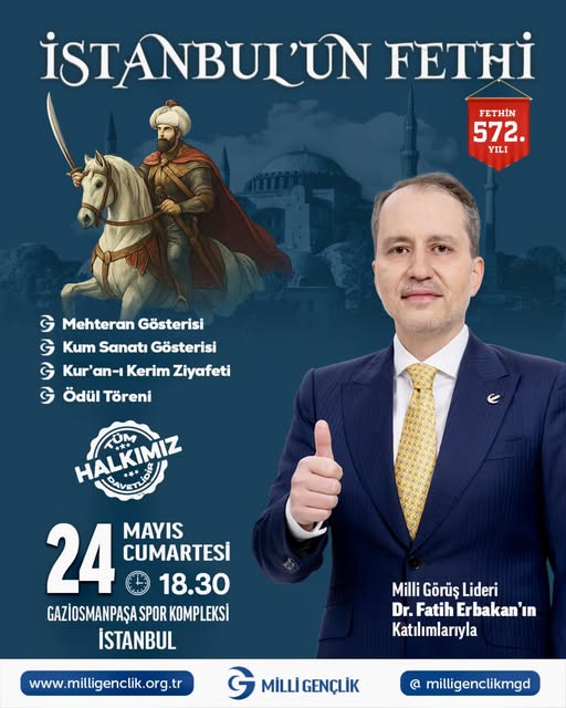 Yeniden Refah Partisi Genel Başkanı Erbakan, İstanbul'un Fethi Programında