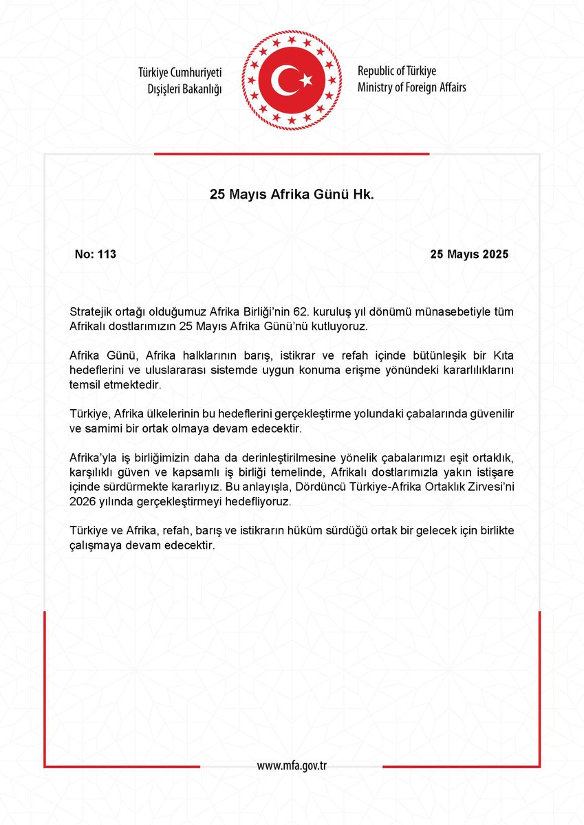 Dışişleri Bakanlığı, 25 Mayıs Afrika Günü'nü Kutladı