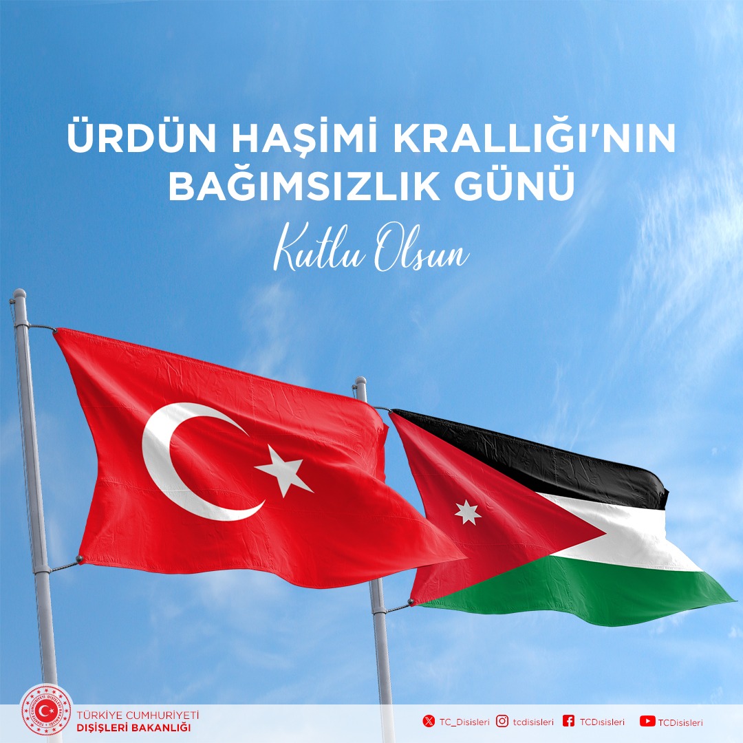 Dışişleri Bakanlığı'ndan Ürdün'e Millî Gün Mesajı