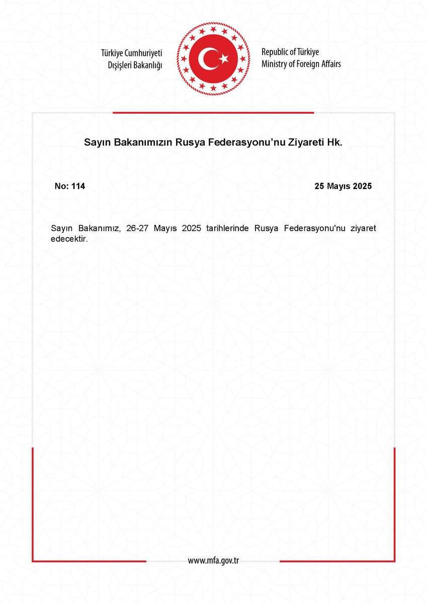 Dışişleri Bakanı Fidan, Rusya Federasyonu'nu Ziyaret Etti
