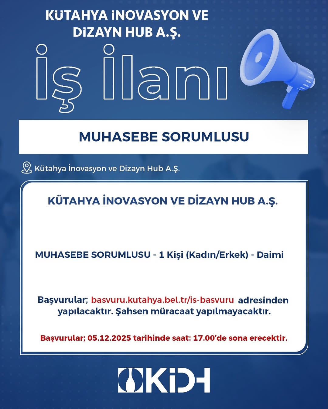 Kütahya İnovasyon ve Dizayn HUB A.Ş. Personel Alımı İlanı
